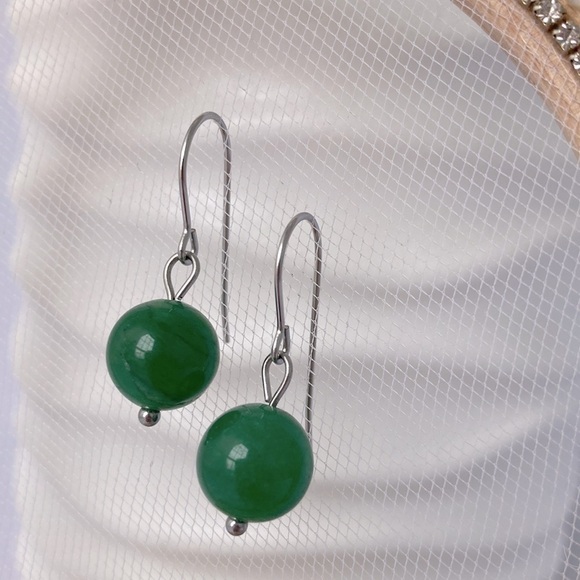 GREEN Aventurine Stainless Steel Drop Earrings - Picture 11 of 11